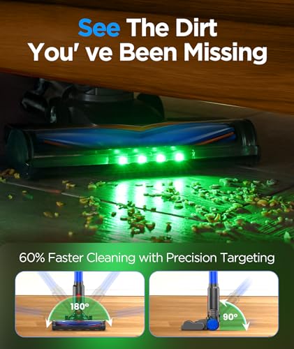 Image of S10 Cordless Vacuum Cleaner, 40KPA /500W /45Mins, LED Display, 8-in-1 Lightweight Stick Vacuum Cleaners for Home with Green LED Light, 6-Stages Filtration, Self-Standing Design, Blue
