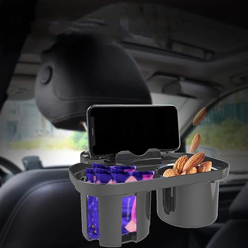Miniatura 5 de Riloer Reposacabezas de coche doble soporte para tazas, organizador de respaldo de asiento de coche, bandeja universal para asiento trasero,