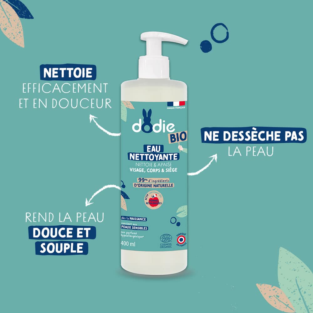 DODIE Eau Nettoyante Bio - visage, corps et siège - dès la naissance - 400mL