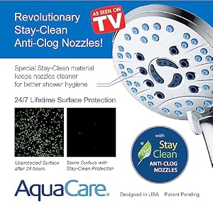 AquaCare As-Seen-On-TV High Pressure Handheld/Rain 50-mode 3-way Shower Head Combo with Adjustable Arm - Anti-clog Nozzles, Tub & Pet Power Wash, 6 ft. Stainless Steel Hose, All Chrome Finish AquaCare As-Seen-On-TV High Pressure Handheld/Rain 50-mode 3-way Shower Head Combo with Adjustable Arm – Anti-clog Nozzles, Tub & Pet Power Wash, 6 ft. Stainless Steel Hose, All Chrome Finish