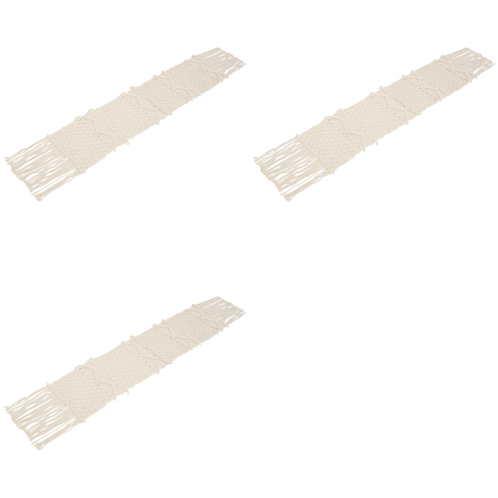 Vjsujehgy 3X Macrame Table Runner,Boho Wedding Table Decoration,Vintage Farmhouse and Bohemian Dining Room Style, Beige White