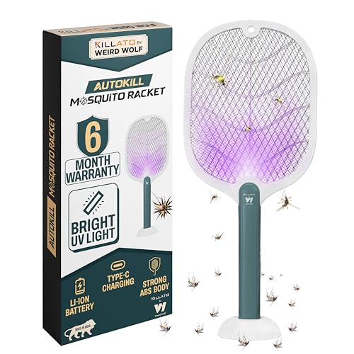 Image of Weird Wolf 2 in 1 UV Light Electric Mosquito Racket Bat with Base Stand | Rechargeable Lithium Battery | Type-C USB Fast Charging | 6 Months Warranty
