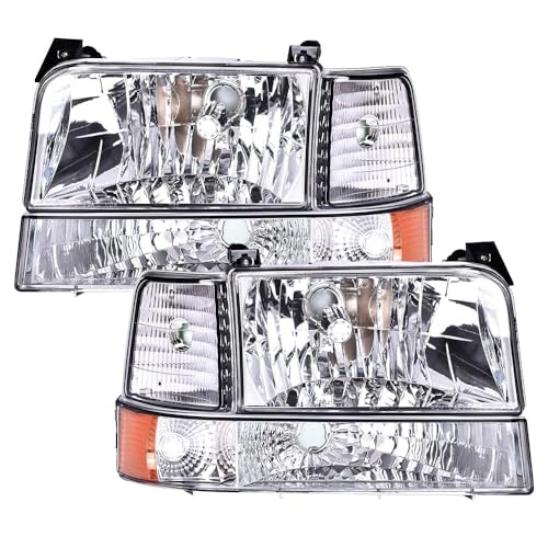 Image of GRAND ORANGE Headlights Compatible with Ford F150 Bronco 1992-1996 Chrome | Headlamps Assembly,w /Corner Signal Lamp & Bumper Lamps,Fit F250 F350 1992-1997,Clear Lens Chrome Housing Amber Reflector