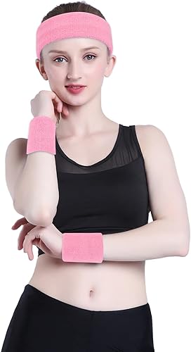 Miniatura 4 de Juego de Bandas Deportivas ONUPGO para la Cabeza y Muñequeras de Tela de Rizo - Bandas Deportivas para la Cabeza y Muñequeras de Algodón - Bandas