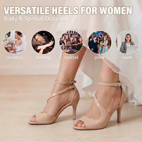 Image of ELEGANTPARK Peep Toe Strappy Heels for Women Satin Wedding Dress Sandals | Adjustable Cross Strap, 3.5 Inch High Heel Peep Toe Shoes for Bride, Wedding Guests, Bridesmaid, Formal, Prom, Evening Party