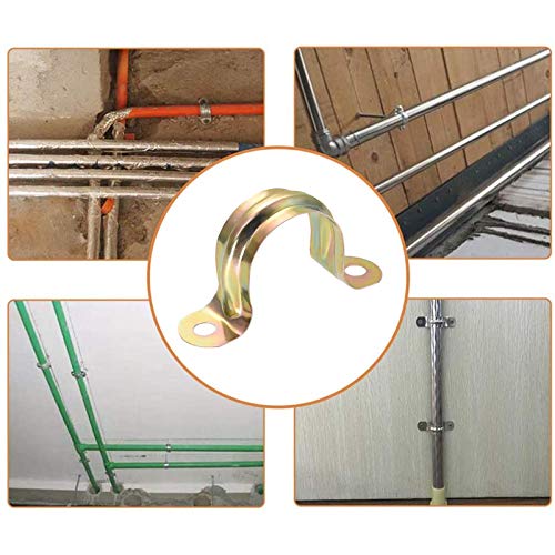 3/4Inch Rigid Pipe Clamp Pipe Strap Clamp 2 Holes U Bracket Tube Clip Galvanized Brass Tone (100 Pcs) #TOP4