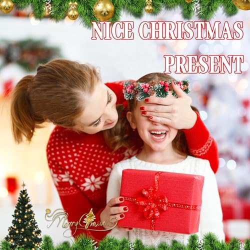 MEMOVAN Christmas Flower Crown Christmas Red Berry Stems Spray Pine Cone Holly Stem Hair Wreath Floral Headpiece Halo Headband Winter Holiday Tiara for Women Girl Xmas Holiday Decoration - Thumbnail 6