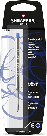 Sheaffer Ballpoint Refill K Style - Blue Medium | Compatible with VFM, Sentinel, SH100, SH300, Reminder, SAGARIS, ICON Bal...