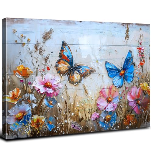 Vintage Butterfly Canvas Wall Art Abstract Floral Pictures