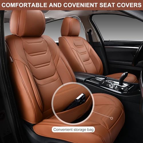 Image of TIEHESYT Car Seat Covers Full Set, Breathable Leather Automotive Front and Rear Seat Covers, Car Seat Protectors Full Set, Compatible with Most Vehicles, SUV (Brown, Front Pair and Rear)
