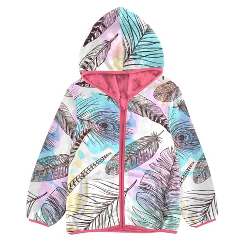 OTVEE Feathers and Colorful Stains Kids Hoodie Jacket Fall Spring Full Zip Warm Outwear Coat