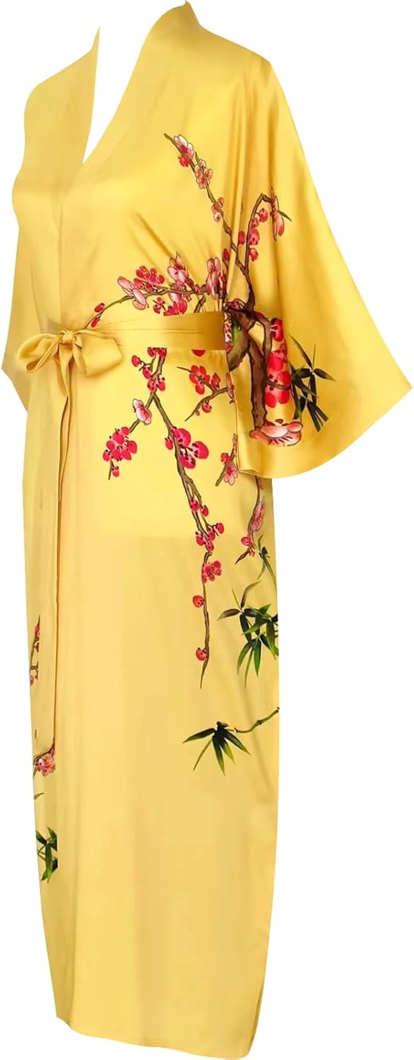 Women's Classic 100% Silk Kimono Robe, Bathrobe—Printed Pattern - Image 2