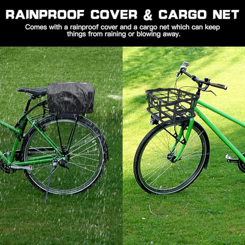 RAYMACE Rear Rack Bike Basket with Cargo Net and Liner Large Bicycle Basket Perfect Mount for Electric Bike
