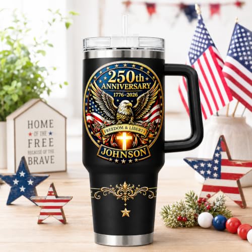 Image of Personalized 250th Anniversary Of America Tumbler - Custom Patriotic USA Flag 1776-2026 Gifts - US Eagle Freedom Tumbler 40oz A22 - American Flag Independence Celebration Gifts For Men, Women