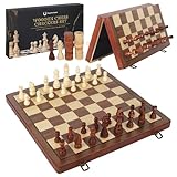 Scacchiera in Legno di Noce 2 in 1 39x39 cm, Scacchiera Magnetica Professionale Pieghevole...