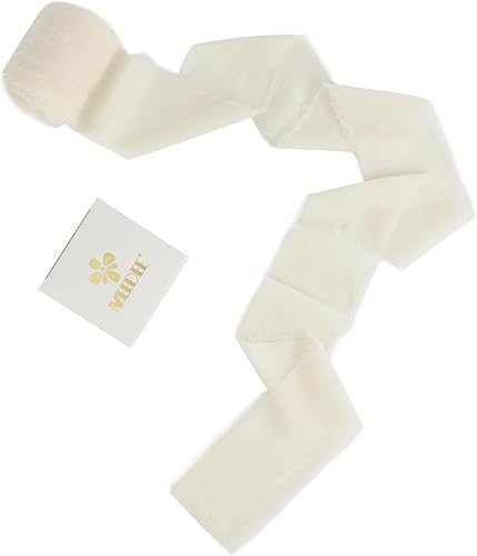 Miniatura 3 de MEEDEE Cinta de terciopelo crema de 3 pulgadas, cinta de terciopelo crema con flecos, cinta de terciopelo de seda con borde crudo para coronas, ramo