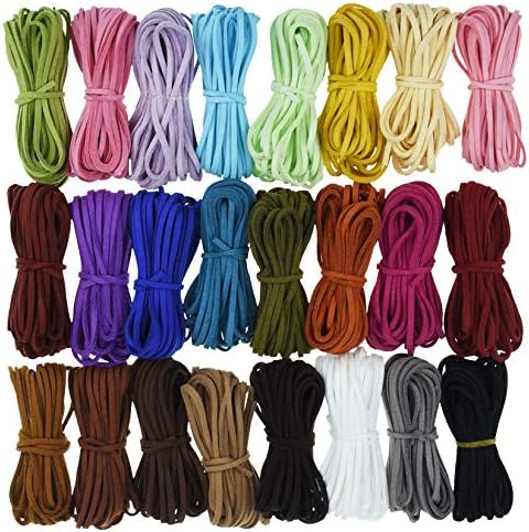 Lystaii 130 Yards 24 Bundles Suede Cord, Leather Cord 2.6mm x 1.5mm Suede Leather Lace Flat Faux Leather Cords Thread Velvet Cord for Bracelet Necklace Beading DIY Handmade Crafts Thread