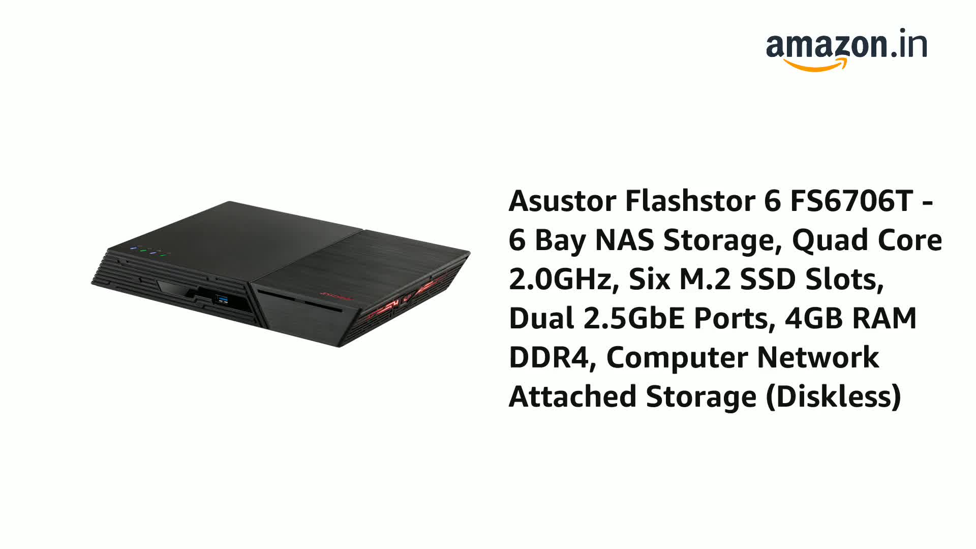 Asustor Flashstor 6 FS6706T - 6 Bay NAS Storage, Quad Core
