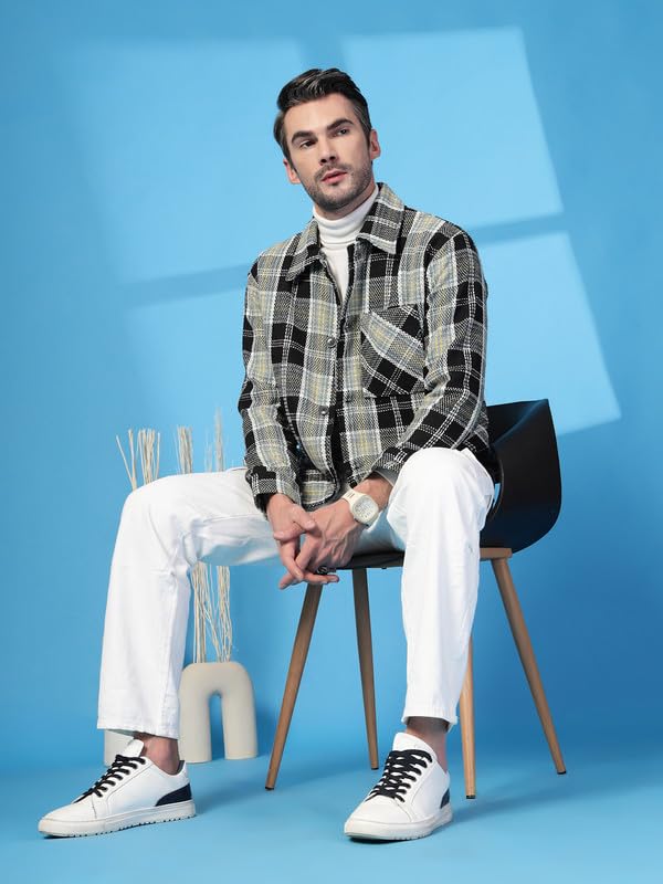 Image of CHKOKKO Men's Tweed Winter Shacket Stylish Flannel Plaid Standard Length Jacket Shirt
