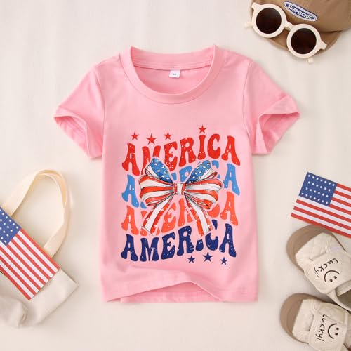 CM C&M WODRO Toddler Kid Girl 4th of July Shirt America Letter Print Patriotic T-Shirt American Flag Bow Graphic Tee Tops4
