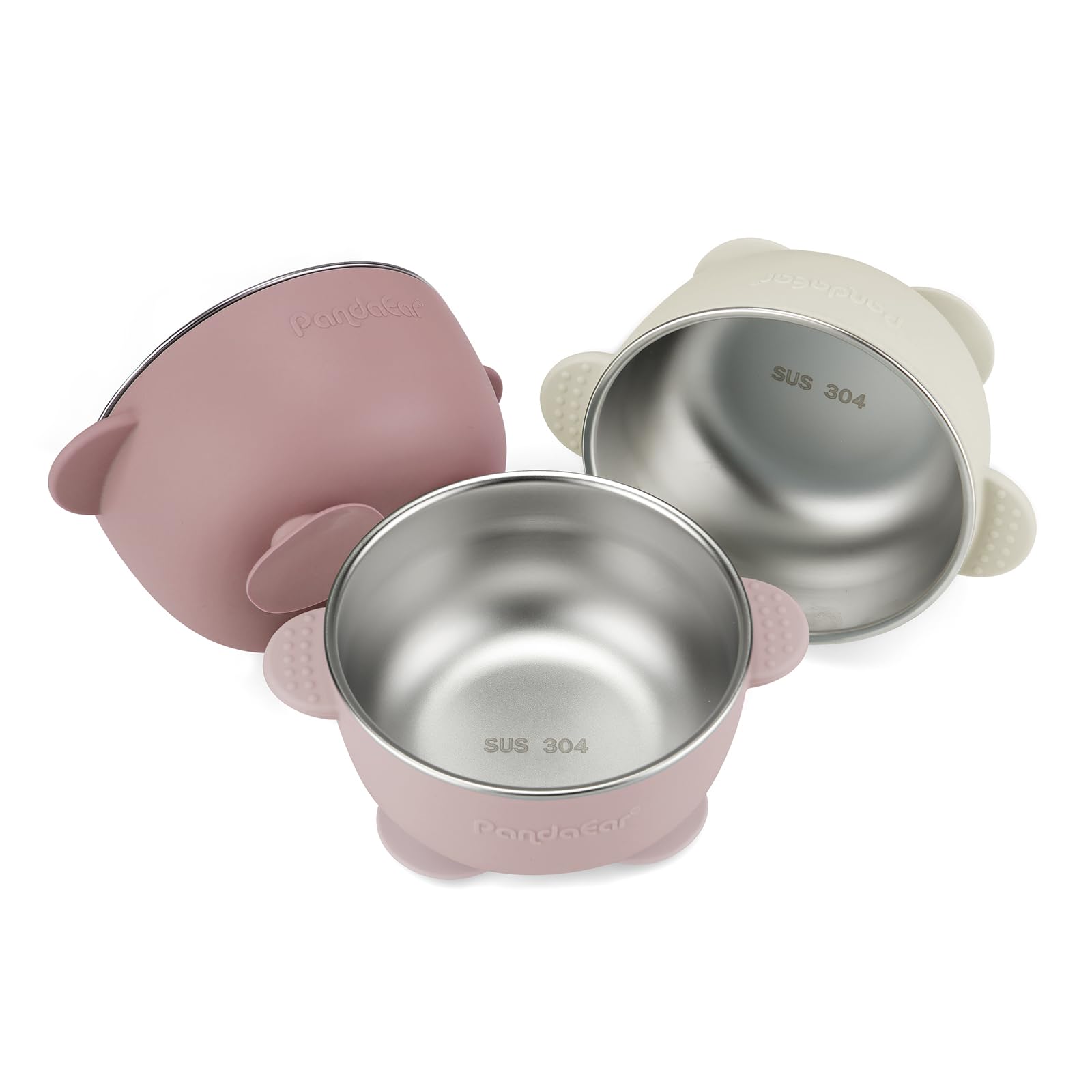 PandaEar 3er Set Edelstahl Baby Schüsseln mit Saugnapf – Breischale für Babybrei & Porridge, Rutschfeste Babyschüsseln mit Silikonhülle, Unzerbrechlich & BPA-frei, Kinderschüssel ab 6 Monaten