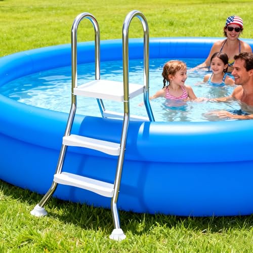 Escalera para piscina de acero inoxidable con 3 pasos antideslizantes miniatura 2