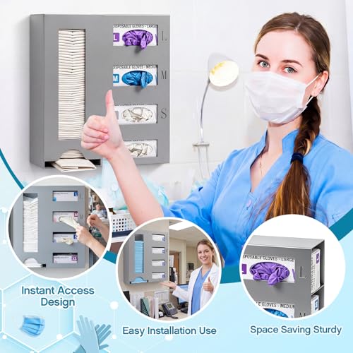Image of PPE Isolation Station, Large Wall Mount PPE Storage Organizer with Engraved L /M /S Size Markings, Carbon Steel Dispenser for Hospital, Laboratory, Industrial Safety Use