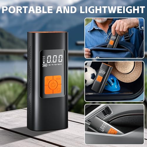 Coquimbo Bike Pump Tire Inflator Portable Air Compressor 150PSI Electric Air Pump for Car Tires Cordless Car Accessories Bike Motorcycle Pump Birthday Dad Gifts for Men Him (Orange) - Image 8