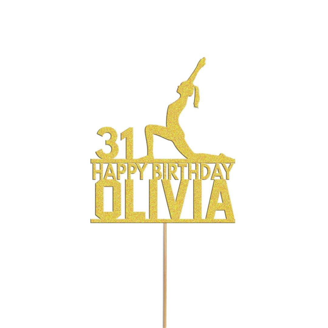 Womans Yoga Cake Topper Personalised Yoga Stretch Cake Decoration Any Name & Age | Personalised Cake Topper with Custom Name & Age | Birthday Party Decoration (Gold) — image 1