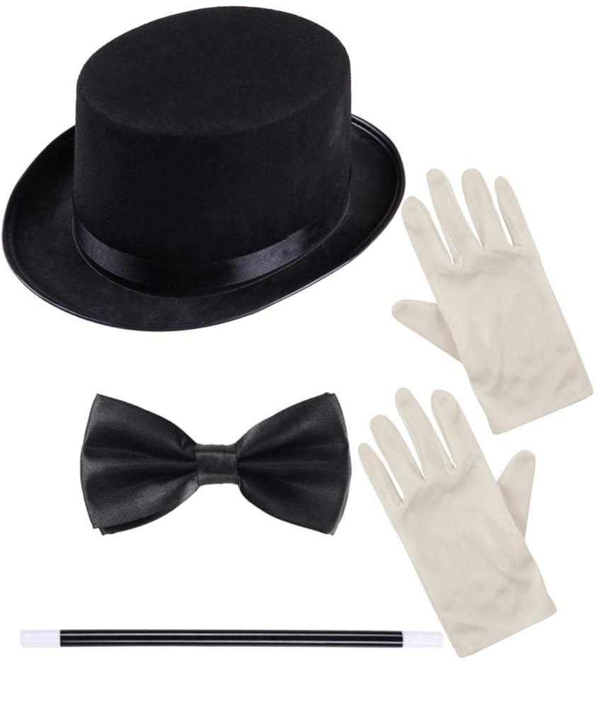 Mega_Jumble Unisex Adult Magician Fancy Dress Costume Set, 4 Piece Magician Outfits for Mens Womens Theme Party Book Week Halloween Cosplay Dress Up