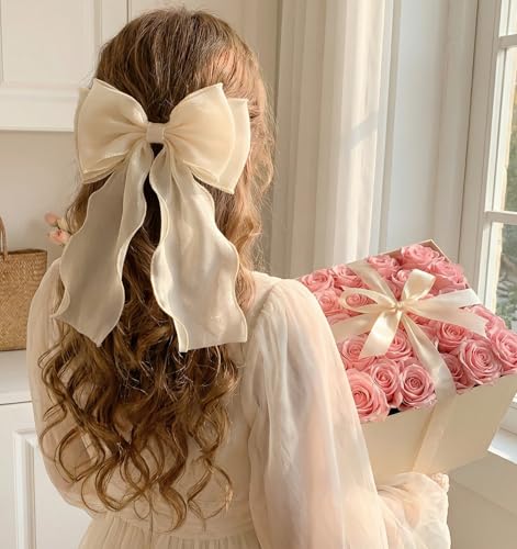 2 pinzas de lazo rosa claro para cabello con cinta larga miniatura 6