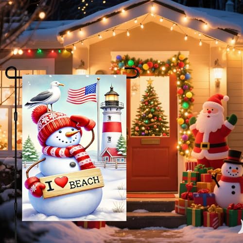 Image of BlissYard Garden Flag Snowman Beach Seagull Winter 12x18 Inch Polyester