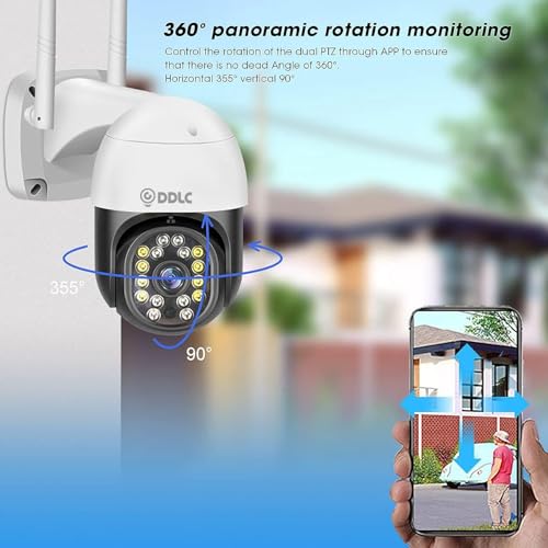 Image of DDLC 5MP WiFi PTZ Security Camera for Home Outdoor | Full HD | 360 Rotation | Color Night Vision | Motion Detection | Two Way Audio | Wireless Home CCTV with Mobile App V380 Pro (Black PTZ)