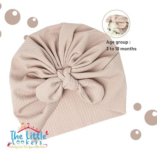 Image of THE LITTLE LOOKERS Turban Cap | Turban Knot Bow Cap | Turban Cap for New Born Kids | Cap for Baby Girl |Cap for Baby Boy | Baby Flower Turban Cap