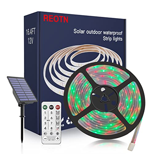 Solar Outdoor Led Strip Lights: 16.4FT IP67 Waterproof Solar Powered Outside Tape 240LED 8 Modes with Remote for Garden Patio Stair Walkway Swimming Pool Deck Gazebo Lighting Decorative Multi-Colored