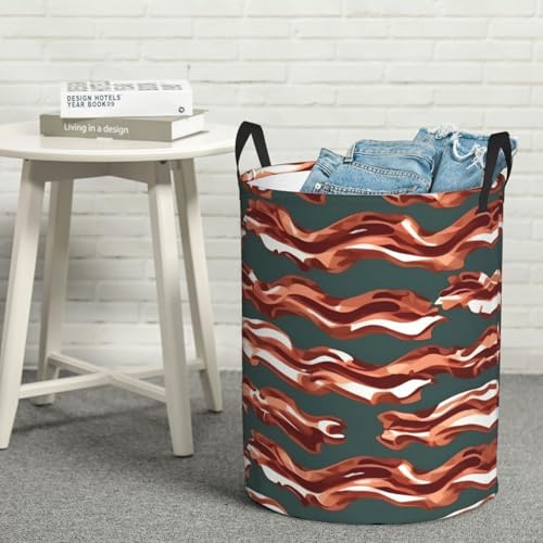 Grand panier à linge rond bacon avec poignées robuste - 8