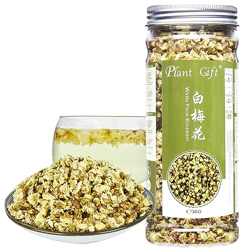 Plant Gift White Plum Blossom Tea ( Thé blanc de prune, Flos Mume Albus ) Dried Flower Tea, Plum Green Tea Loose Organic Health Tea Herbal Green Plum Bossom Tea Freckle 35g/1.23oz