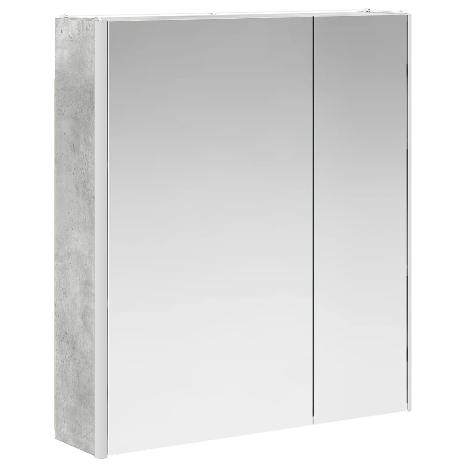 Szafka łazienkowa z lustrem betonowym, szara, 63,5 x 15,5 x 70 cm, materiał drewnopochodny z oświetleniem LED, montaż na ścianie, regulowane regały, miejsce do przechowywania, nowoczesne