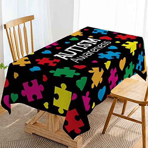 Hafangry Autism Awareness Tablecloth Puzzle Piece Heart Inspirational Support April Decoration Rustic Kitchen Dining Room Home Decor (60" x 84")