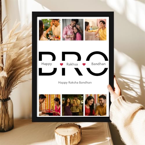 Image of Art Street Personalised & Customized Gift For Rakshabandhan, Raki Photo Frame Collage with Photo upload, DAD Photo Print with Framed For Birthday, (Color: Black, A4)