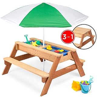 Best Choice Products Kids 3-in-1 Outdoor Convertible Wood Activity Sand & Water Picnic