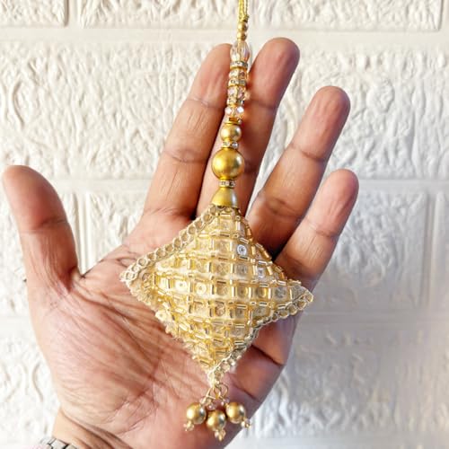 Image of Adikala Craft Store Handmade Ethnic Latkan Tassel Set of 2 for Saree Pallu, Blouse, Suits, Dupatta, Lehenga Decor (Golden S Cushion)