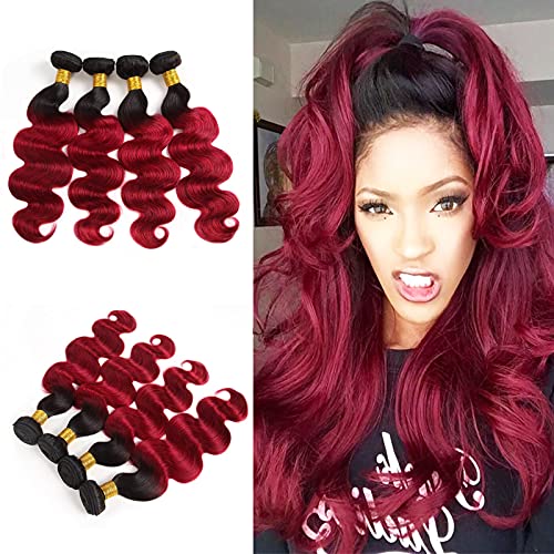 Human Hair Body Wave Bundles Hair Extensions Brazilian Human Virgin Hair 4 Bundles(12 12 14 14 )Ombre Body Wave Bundle Weave Hair Human Bundles 10A Wet And Wavy Bundles 2 Tone T1B/Bug