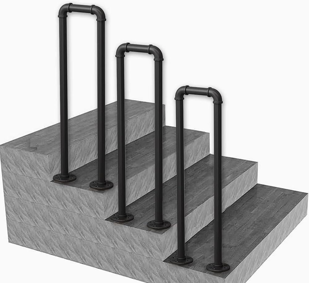Lqsybhd 1 3Pcs Industrial Handrails For Stairs Modern Non Slip Indoor Stair Railing Metal U Shaped Handrail Safety Support Floor Mounted Hand Rails For Villa Balcony Hallway(Size:65cm(2.3Ft))