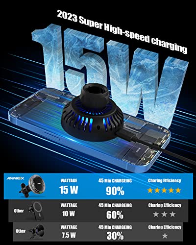 Magnetic Wireless Car Charger Mount，[Ice Cooling Charging] Anmeix 15W Fast Charging Magnet Car Phone Holder,Air Vent Mount Compatible With Iphone 15/14/13/12 Series Phones And Magnetic Cases, Black #TOP2