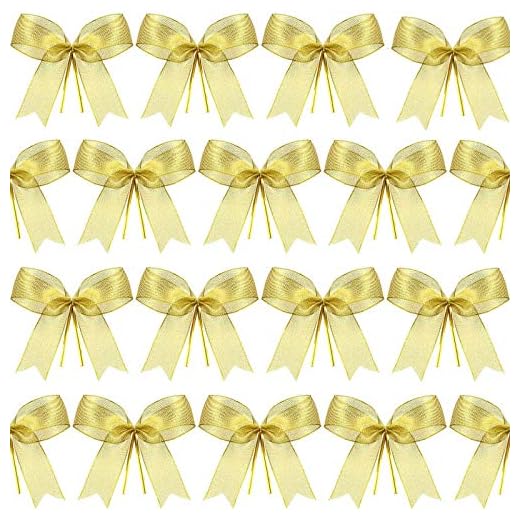 Arc de Noël Ruban Arc pour Sapin de Noël, Guirlande de Noël, Cadeau Décoration (Or, Taille M, 72 Pièces)