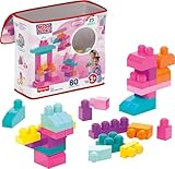 MEGA BLOKS First Builders Toddler Blocks Toys Set, Big Building Bag with 80 Pieces and Storage, Pink, Ages 1+ Years