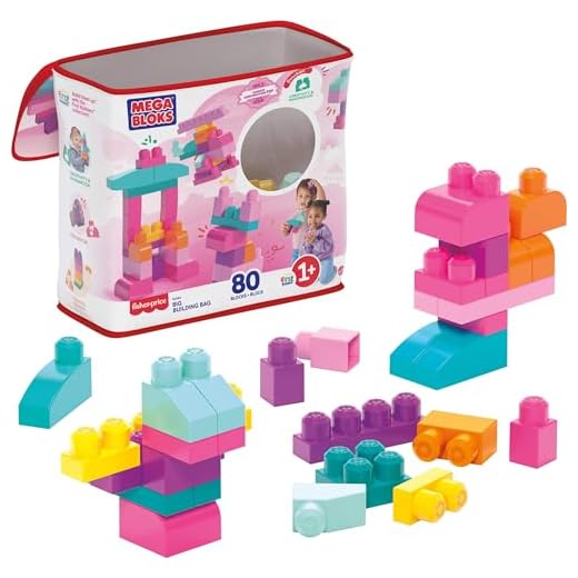 MEGA BLOKS, Bloques de Construcción de Plástico, Gran Bolsa Rosa para Construir, Juguete para Niños, Material Didáctico, Edad 1 año en Adelante