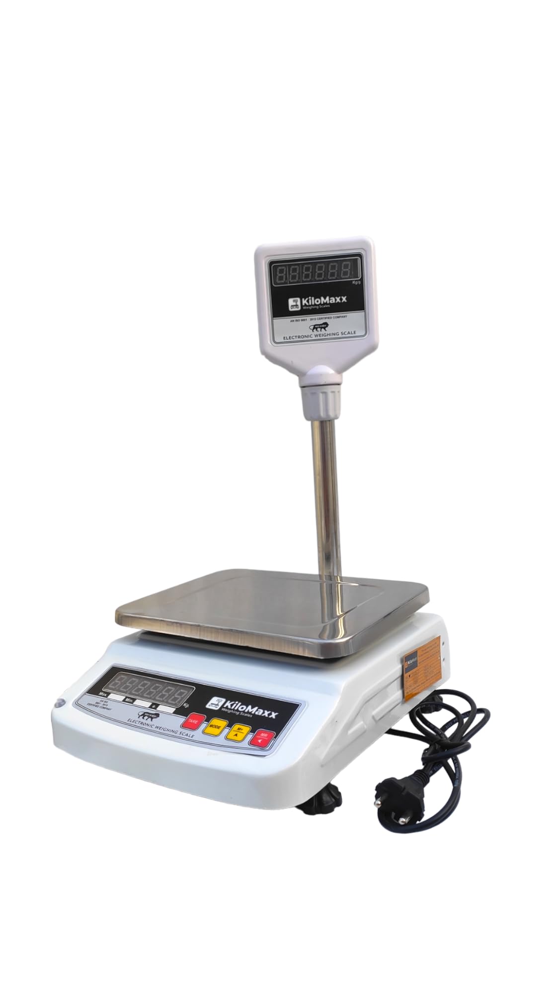 KiloMaxx KM-88, 30Kg Electronic Weighing Scale with EcoSense Technology Front & Back Green Pole Display scale for All Kirana & Vegetable Fruit shops and factories (7" * 9", White) (Dec 2023 Model)