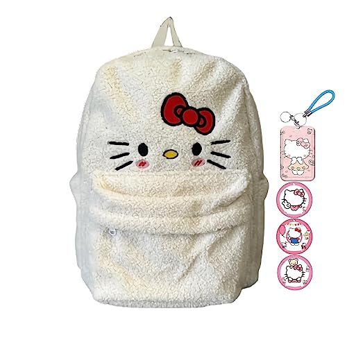 Joiuzacn Cute Plush Backpacks For Girls And Women, 16.5 Inch Kawaii Soft Cartoon Cat Face Bookbag For School #TOP26